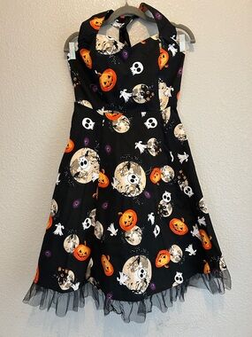 Girls Halloween Pumpkin & Ghost Black Dress Costume size XL 95 percent cotton